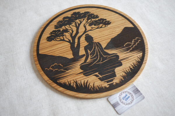 Bouddha - Gravure sur Chêne - 35cm – Image 2